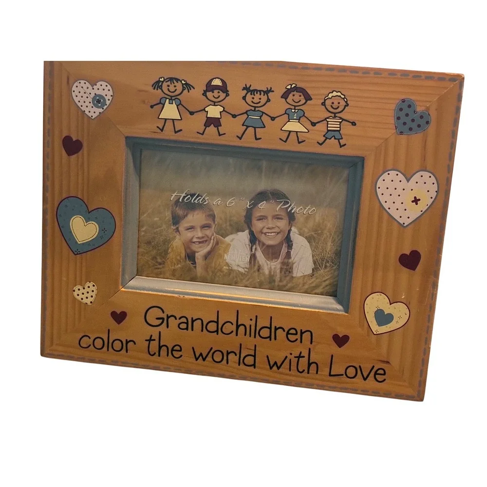 Grandchildren Color The World With Love Wood Picture Frame 4x6 Photo Rustic